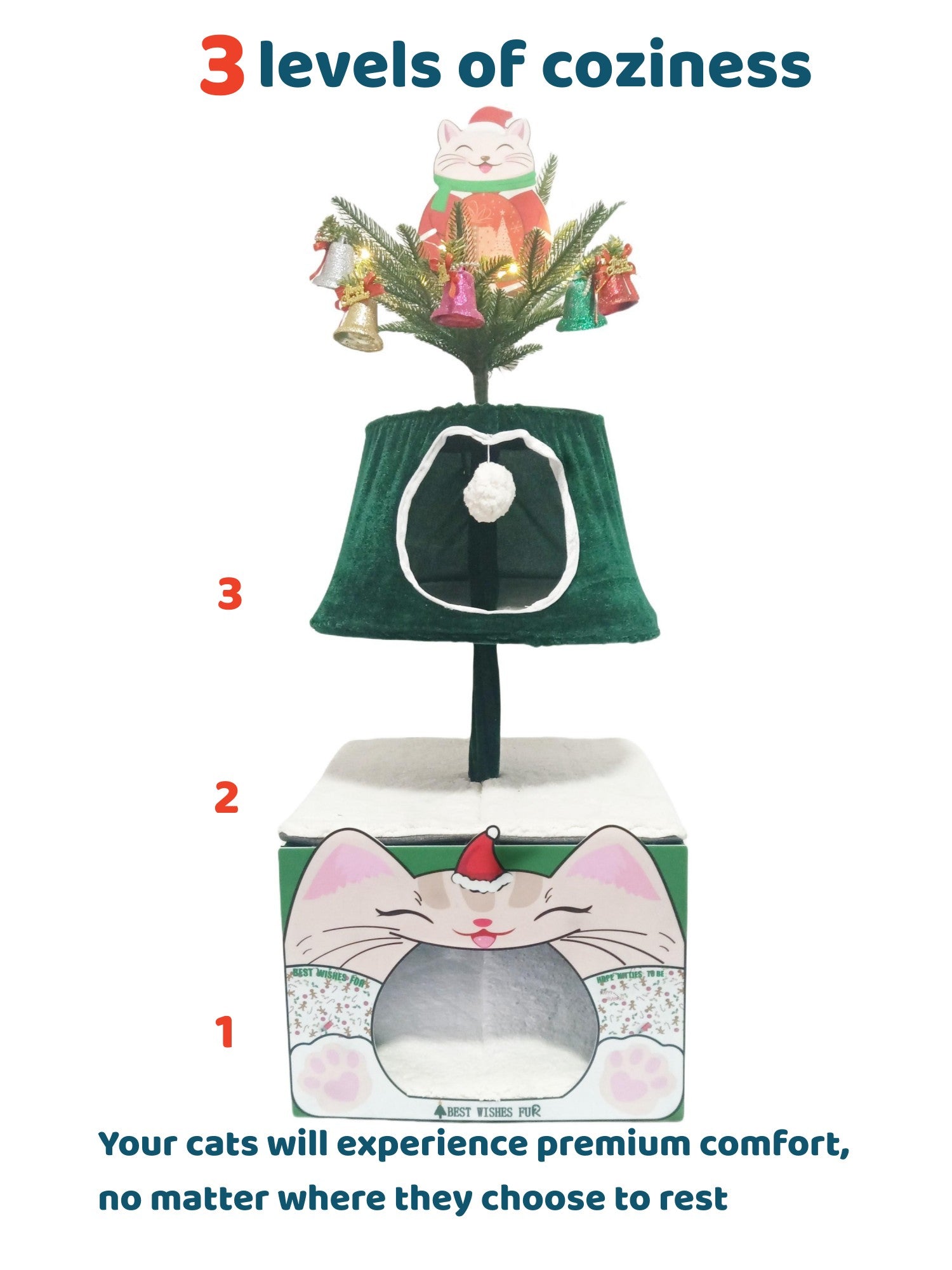 Cat Christmas tree with 3 cat houses 40 inch cat tower for indoor cats