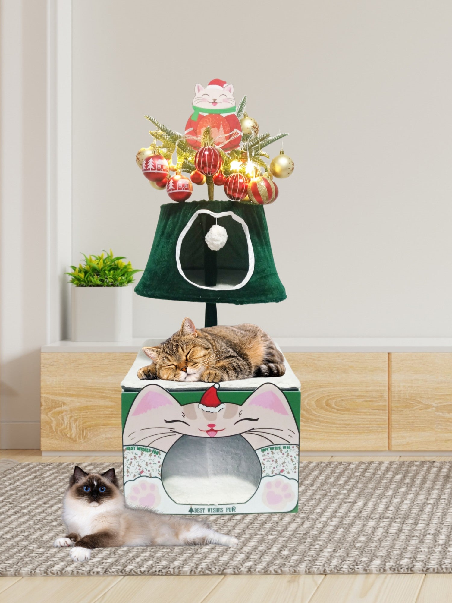 Cat Christmas tree with 3 cat houses 40 inch cat tower for indoor cats